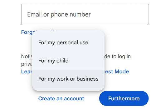 gmail account for personal use, child, and work or business