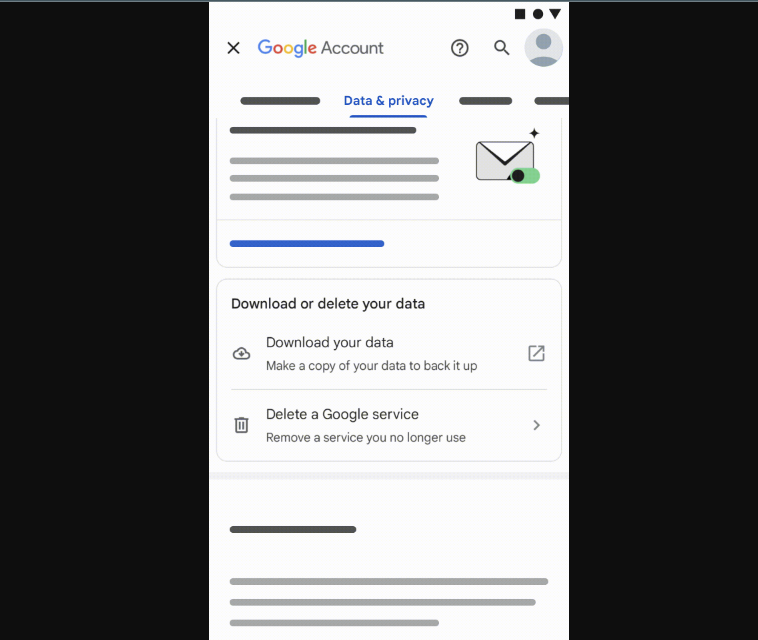 google account data and privacy page on android