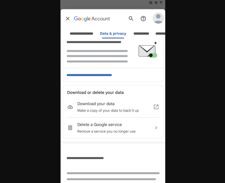 google account data and privacy page on iphone