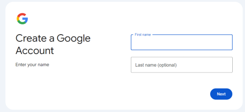 create a google account page