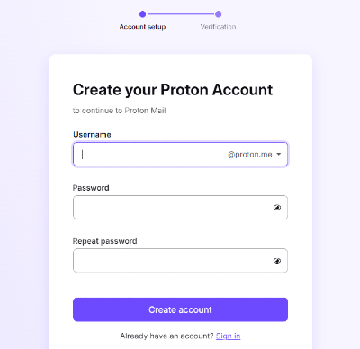 protonmail sign up page