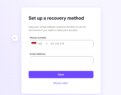 Optional Recovery Method page in protonmail