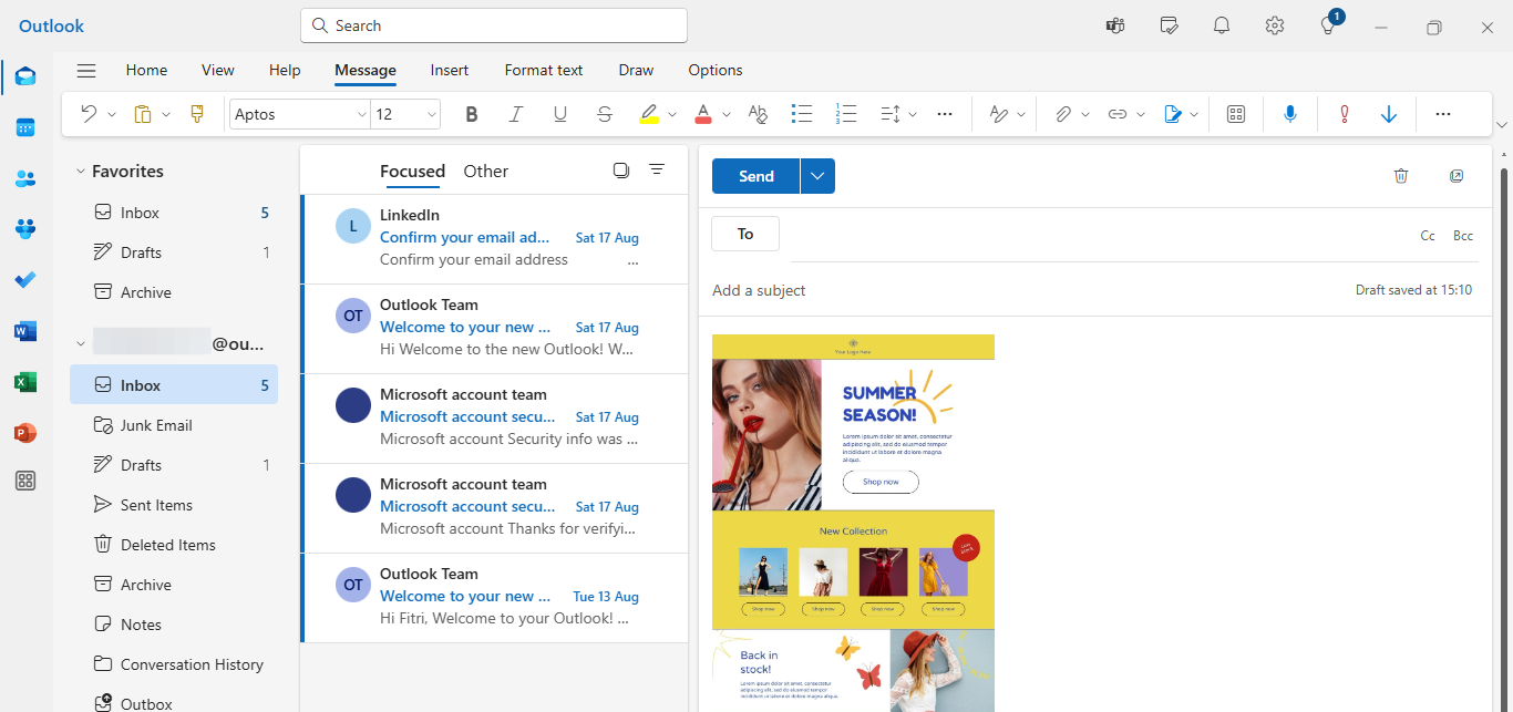 inserting picture in email Outlook