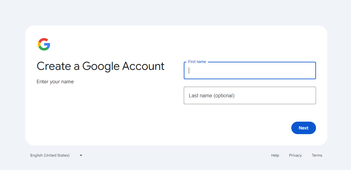 create google account page