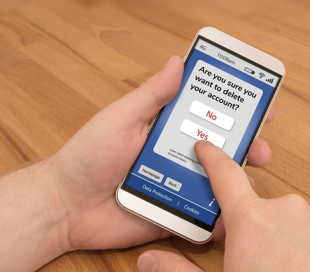 Using a smartphone to delete an old email account