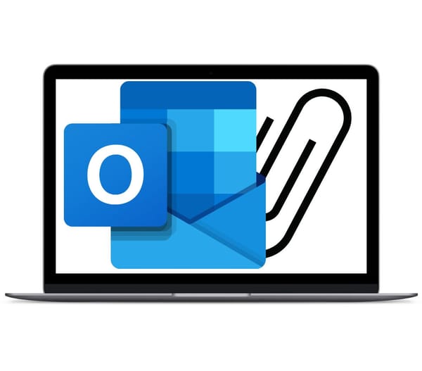 outlook logo in a laptop with attachment icon